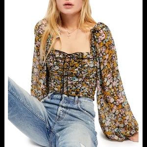 Free People Mable Printed Blouse Top